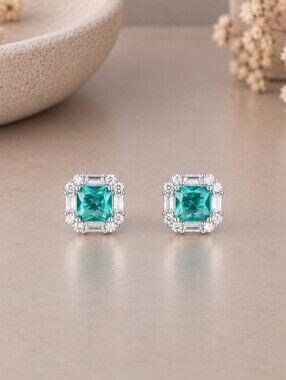 Aquamarine Halo Stud Earrings